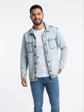 Men's iJeans Acid Wash Denim Button-Up Jacket / Shirt - Size Large